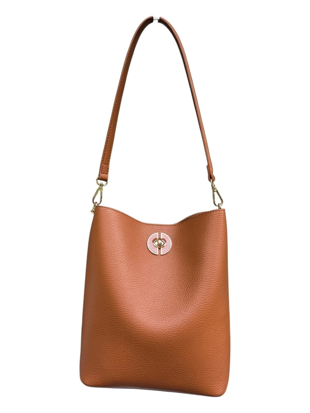 Minimalist Soft Cognac Vegan Leather Shoulder Bag with Removable Pouch